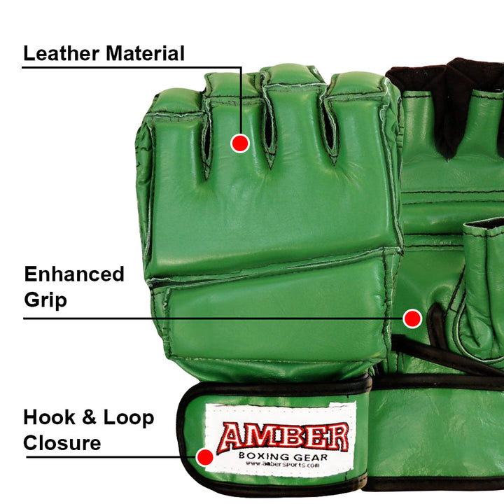 Premium Grappling Gloves for MMA Leather, Enhanced Grip, Excellent Wrist Support, Breathable Comfort - Ideal for Grappling and Clinch Fighting - Green Large