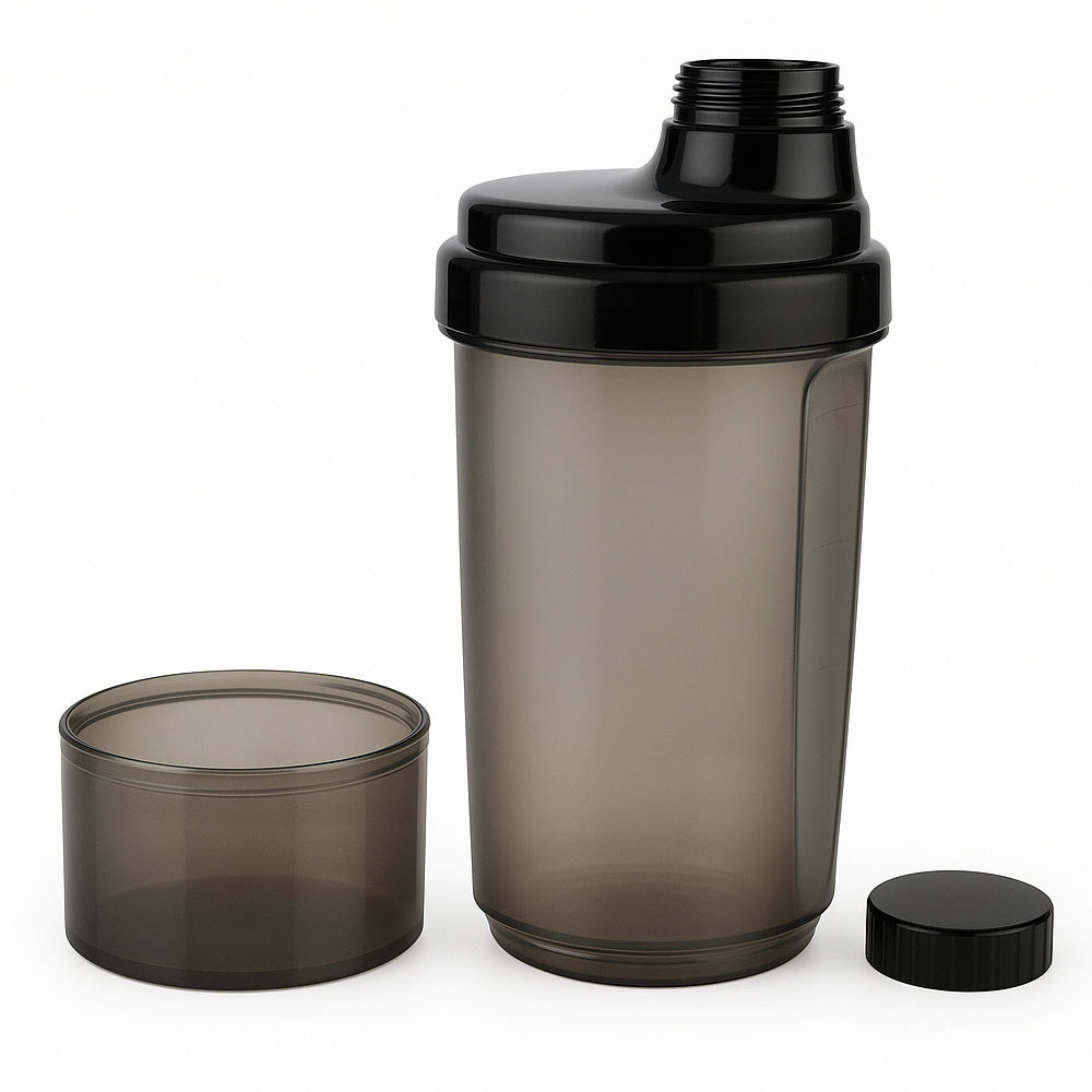 Amber Fight Gear Super Shaker Glass Big with Storage Cap No. 3 BPA-Free, Leak-Proof Protein Shaker Bottle with Wide Mouth Opening, Hi-Flow Cap, and Bottom Storage for Supplements, Black