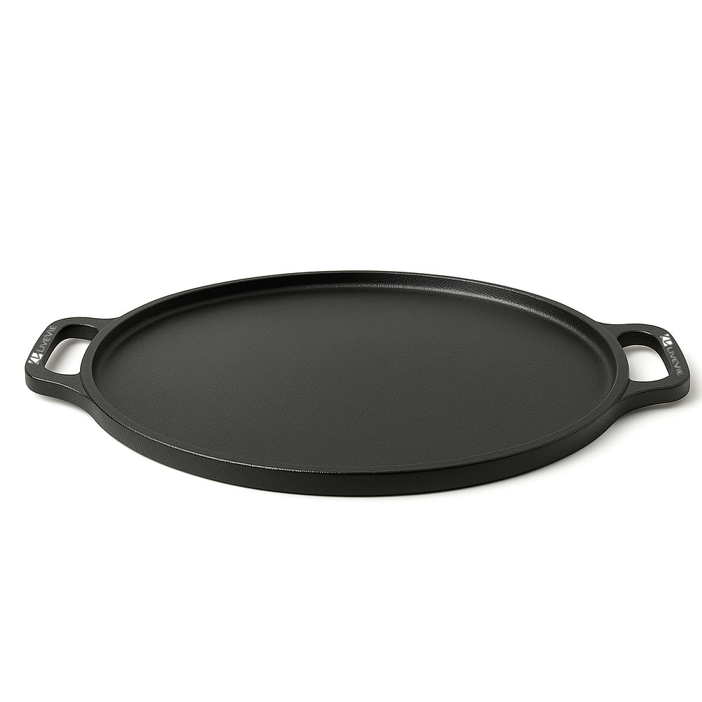 Cast Iron Tawa 12 Inch with Double Handle Pre-Seasoned Flat Tawa for Roti Paratha Pancake Crepes Durable Cookware for Gas ElectricCooktops