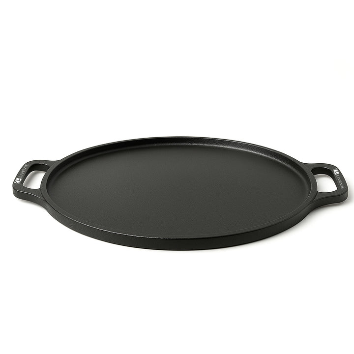 Cast Iron Tawa 12 Inch with Double Handle Pre-Seasoned Flat Tawa for Roti Paratha Pancake Crepes Durable Cookware for Gas ElectricCooktops