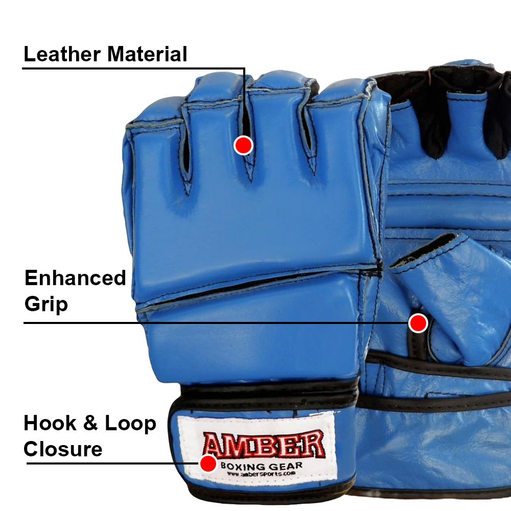 Premium Grappling Gloves for MMA Leather, Enhanced Grip, Excellent Wrist Support, Breathable Comfort - Ideal for Grappling and Clinch Fighting - Blue X-Large