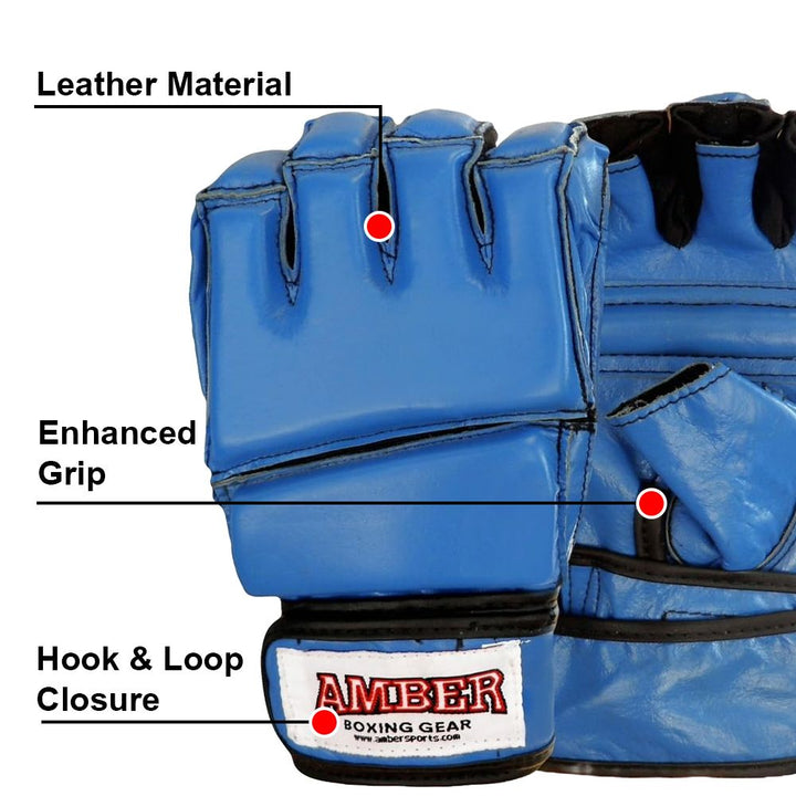Premium Grappling Gloves for MMA Leather, Enhanced Grip, Excellent Wrist Support, Breathable Comfort - Ideal for Grappling and Clinch Fighting - Blue X-Large