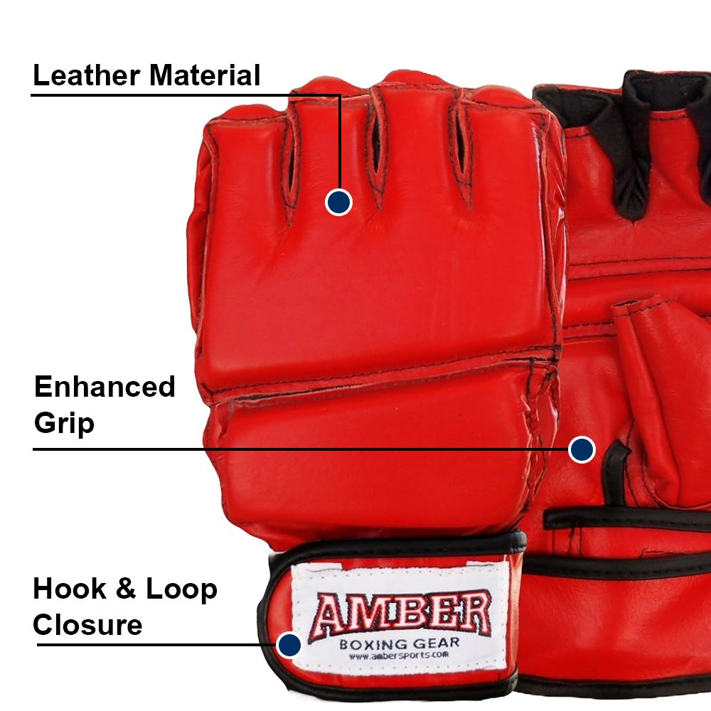 Premium Grappling Gloves for MMA Leather, Enhanced Grip, Excellent Wrist Support, Breathable Comfort - Ideal for Grappling and Clinch Fighting - Red X-Large