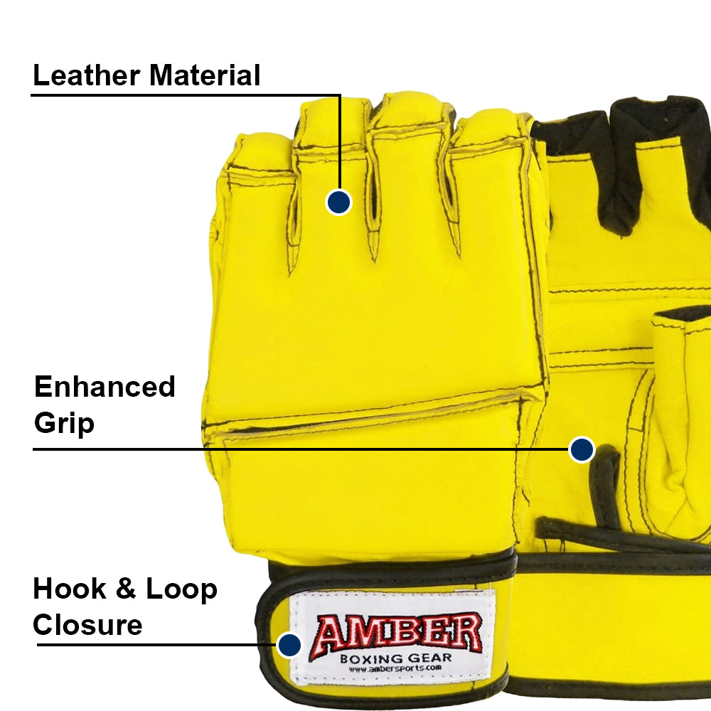 Premium Grappling Gloves for MMA Leather, Enhanced Grip, Excellent Wrist Support, Breathable Comfort - Ideal for Grappling and Clinch Fighting - Yellow Medium
