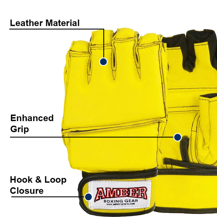 Premium Grappling Gloves for MMA Leather, Enhanced Grip, Excellent Wrist Support, Breathable Comfort - Ideal for Grappling and Clinch Fighting - Yellow Medium