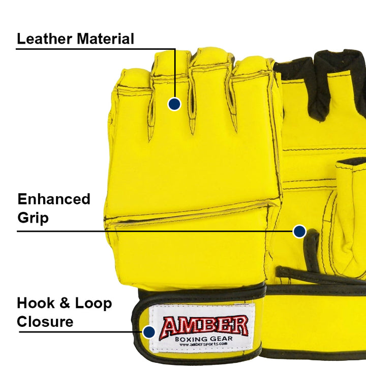 Premium Grappling Gloves for MMA Leather, Enhanced Grip, Excellent Wrist Support, Breathable Comfort - Ideal for Grappling and Clinch Fighting - Yellow Medium