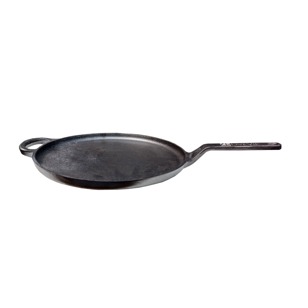 Pre-Seasoned Cast Iron Tawa, Heavy-Duty 3kg Flat Dosa Tawa for Roti, Chapati, Pancakes,  Gas Stove Compatible 11 Inch with 5.5 Inch Handle
