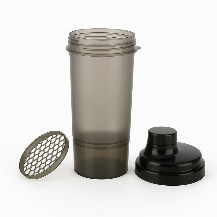 Amber Fight Gear Super Shaker Glass Big with Storage Cap No. 3 BPA-Free, Leak-Proof Protein Shaker Bottle with Wide Mouth Opening, Hi-Flow Cap, and Bottom Storage for Supplements, Black