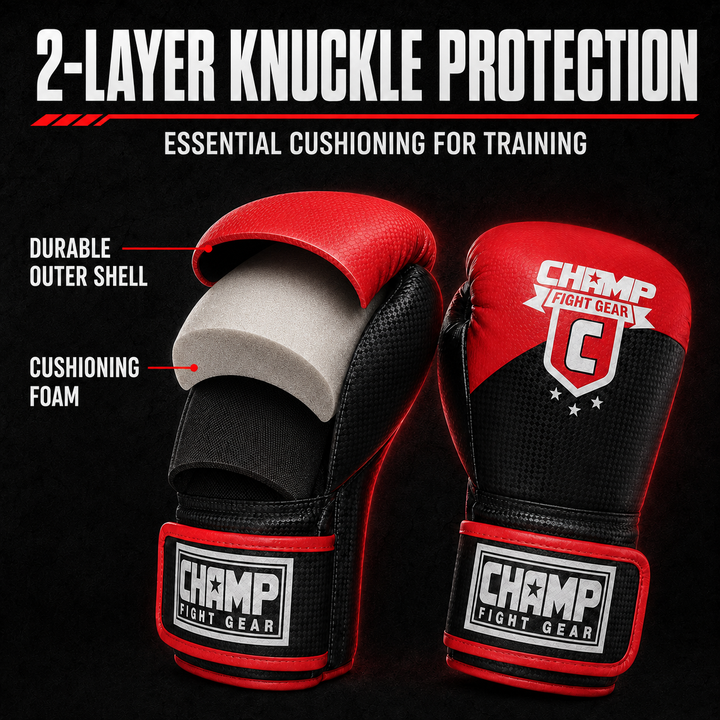 Champ Boxing Gloves for Training, Sparring, Kickboxing, MMA, Muay Thai, Durable PU Leather, Multi-Layered Foam, Wrist Support, Breathable Design