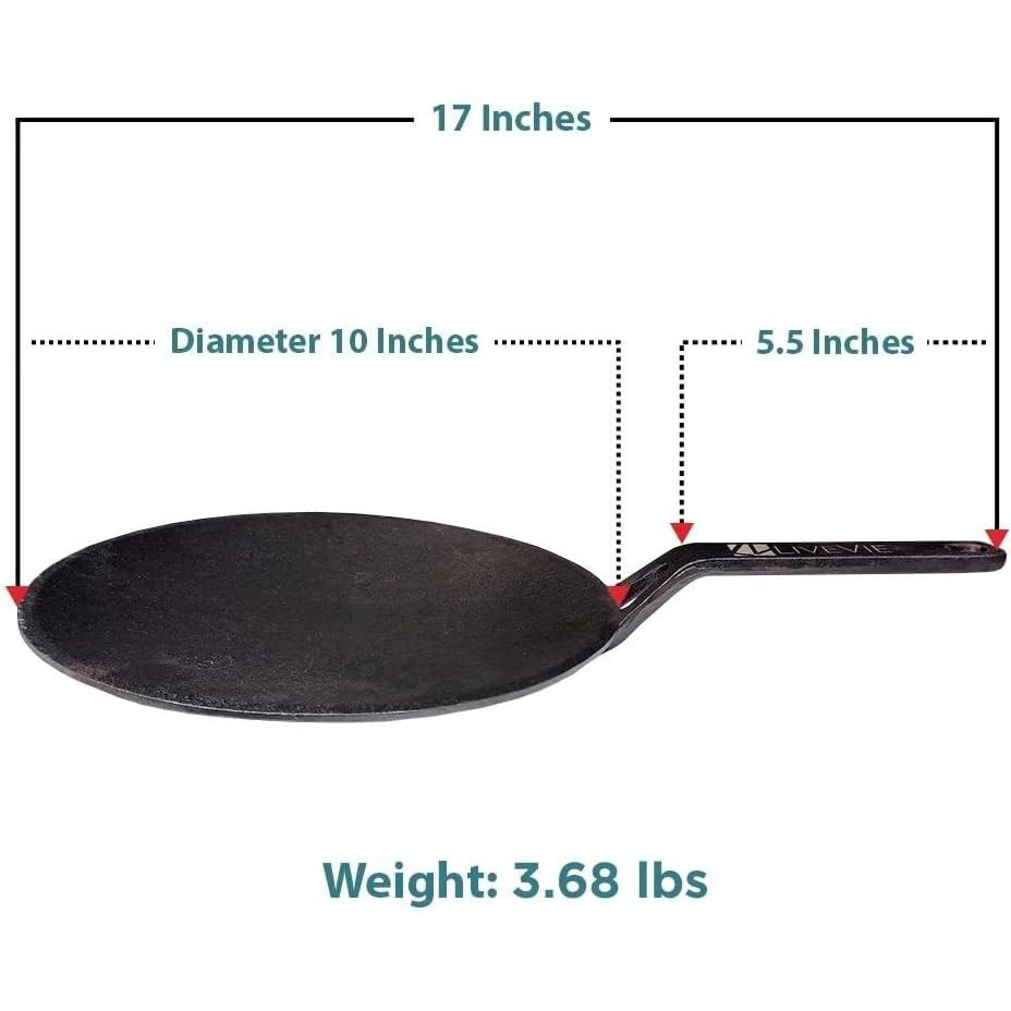 LIVEVIE Cast Iron Skillet (Tawa), Pre-Seasoned Griddle Concave Pan with 5.5-Inch Handle, Cast Iron Pan for Pancakes, Quesadillas, Grilled Sandwiches &amp; More, 10-Inch