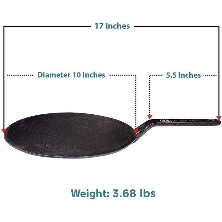 LIVEVIE Cast Iron Skillet (Tawa), Pre-Seasoned Griddle Concave Pan with 5.5-Inch Handle, Cast Iron Pan for Pancakes, Quesadillas, Grilled Sandwiches &amp; More, 10-Inch