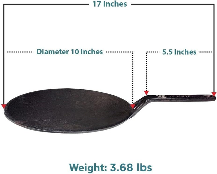 LIVEVIE Cast Iron Skillet (Tawa), Pre-Seasoned Griddle Concave Pan with 5.5-Inch Handle, Cast Iron Pan for Pancakes, Quesadillas, Grilled Sandwiches &amp; More, 10-Inch