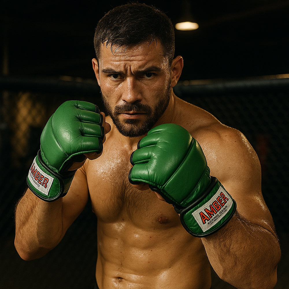 Premium Grappling Gloves for MMA Leather, Enhanced Grip, Excellent Wrist Support, Breathable Comfort - Ideal for Grappling and Clinch Fighting - Green Large