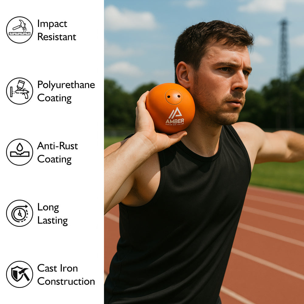 Amber Fight Gear Precision Performance Iron Shot Put Versatile Training and Competition Excellence with Sturdy Cast Iron Build and Durable Polyurethane Coating