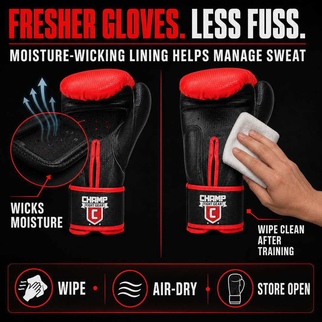 Champ Boxing Gloves for Training, Sparring, Kickboxing, MMA, Muay Thai, Durable PU Leather, Multi-Layered Foam, Wrist Support, Breathable Design