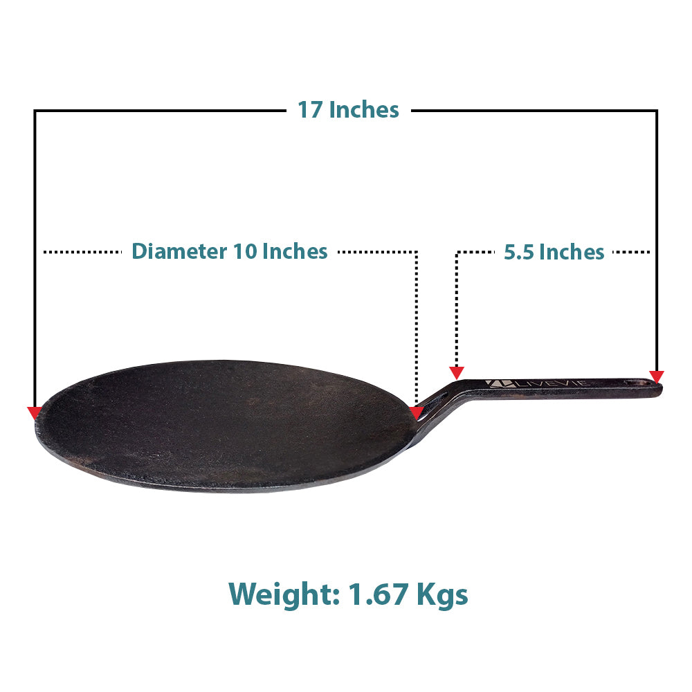 Cast Iron Roti Tawa for Cooking, Pre-SeasonedTawa Pan with 5.5 Inch Handle, Heavy Duty Dosa, Chapati, Roti Maker, 10 Inch