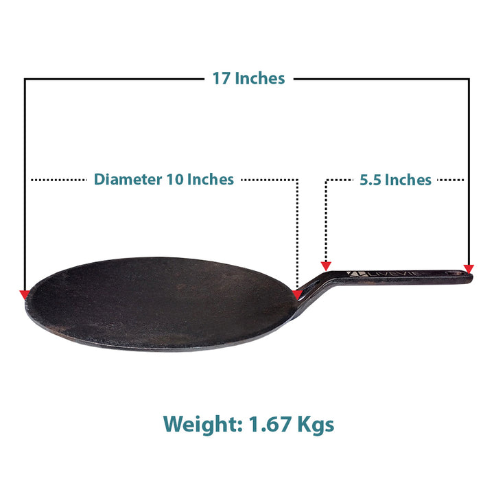 Cast Iron Roti Tawa for Cooking, Pre-SeasonedTawa Pan with 5.5 Inch Handle, Heavy Duty Dosa, Chapati, Roti Maker, 10 Inch
