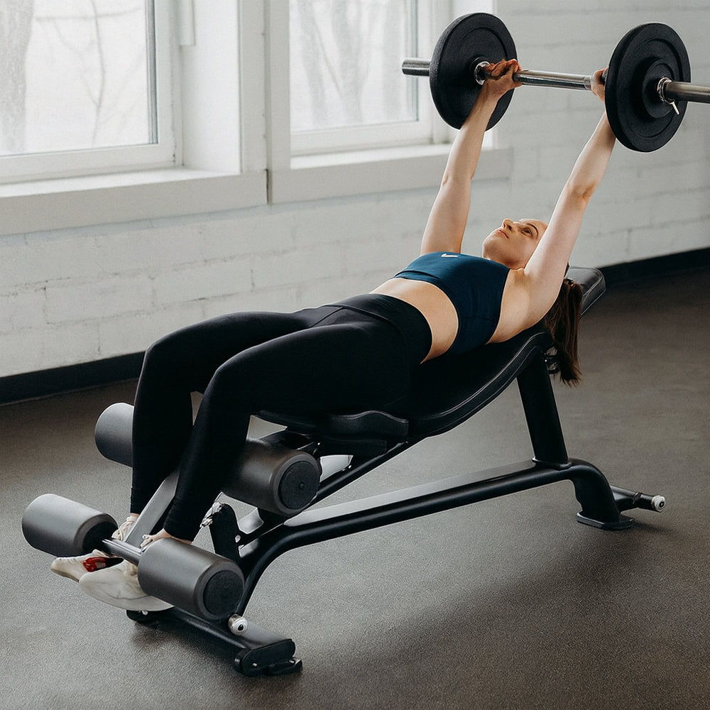 Premium Adjustable Decline Bench, Durable Construction, Comfort, Hygiene, Stability, and Mobility for Effective Workouts