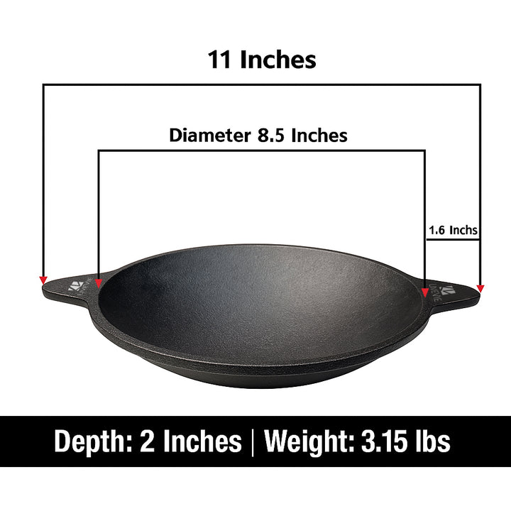 Cast Iron Appam Pan Rough Surface, Works on Gas, Electric Coil, Oven, Campfire &amp; BBQ, 8.5 Inches
