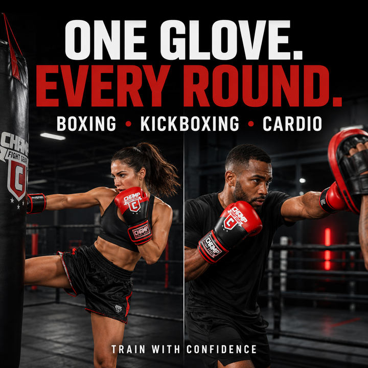 Champ Boxing Gloves for Training, Sparring, Kickboxing, MMA, Muay Thai, Durable PU Leather, Multi-Layered Foam, Wrist Support, Breathable Design