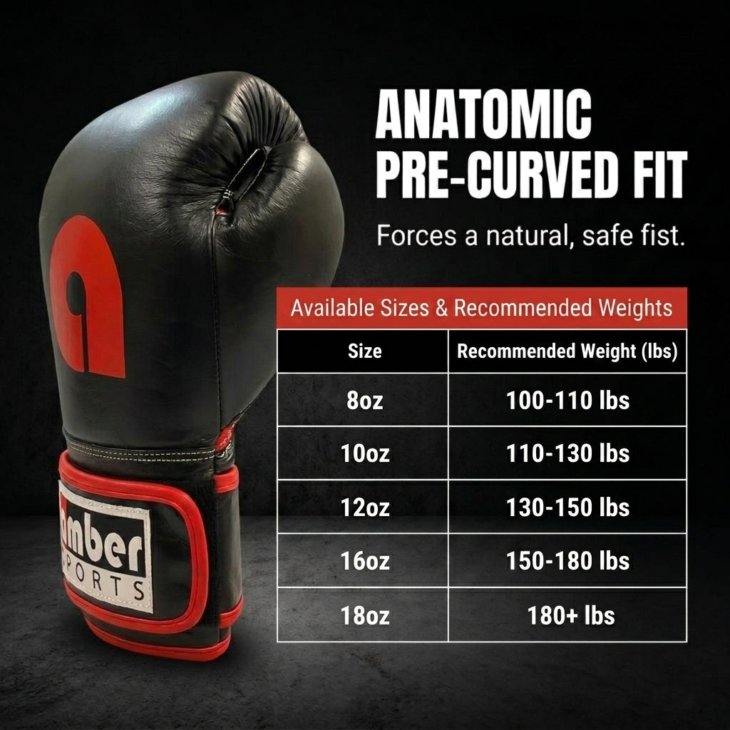 Amber Fight Gear Professional Leather Boxing Gloves | Multi-Layer Foam Training Gloves for Muay Thai, Kickboxing &amp; Sparring | Men &amp; Women Punching Gear | Ambidextrous Sizes (8oz to 18oz)