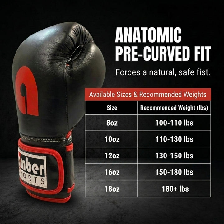 Amber Fight Gear Professional Leather Boxing Gloves | Multi-Layer Foam Training Gloves for Muay Thai, Kickboxing &amp; Sparring | Men &amp; Women Punching Gear | Ambidextrous Sizes (8oz to 18oz)