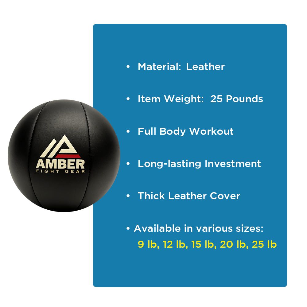 Amber Fight Gear Leather Medicine Ball for Strength &amp; Conditioning, Plyometric &amp; Core Training, Cardio Workouts for Muscle Building, Squats, Lunges, Partner Training
