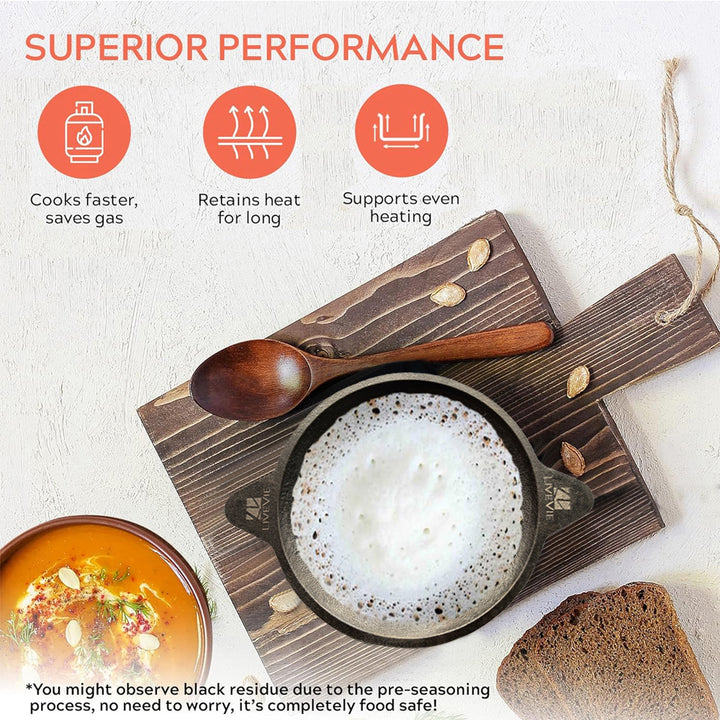 Cast Iron Appam Pan Rough Surface, Works on Gas, Electric Coil, Oven, Campfire &amp; BBQ, 8.5 Inches