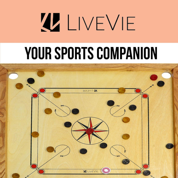 Carrom Board with Coins, Striker &amp; Bori Powder ? Smooth Surface, Professional Quality, Mango Wood Frame, Sealed Pockets, Water-Resistant Matte Finish, 32x32 Inch
