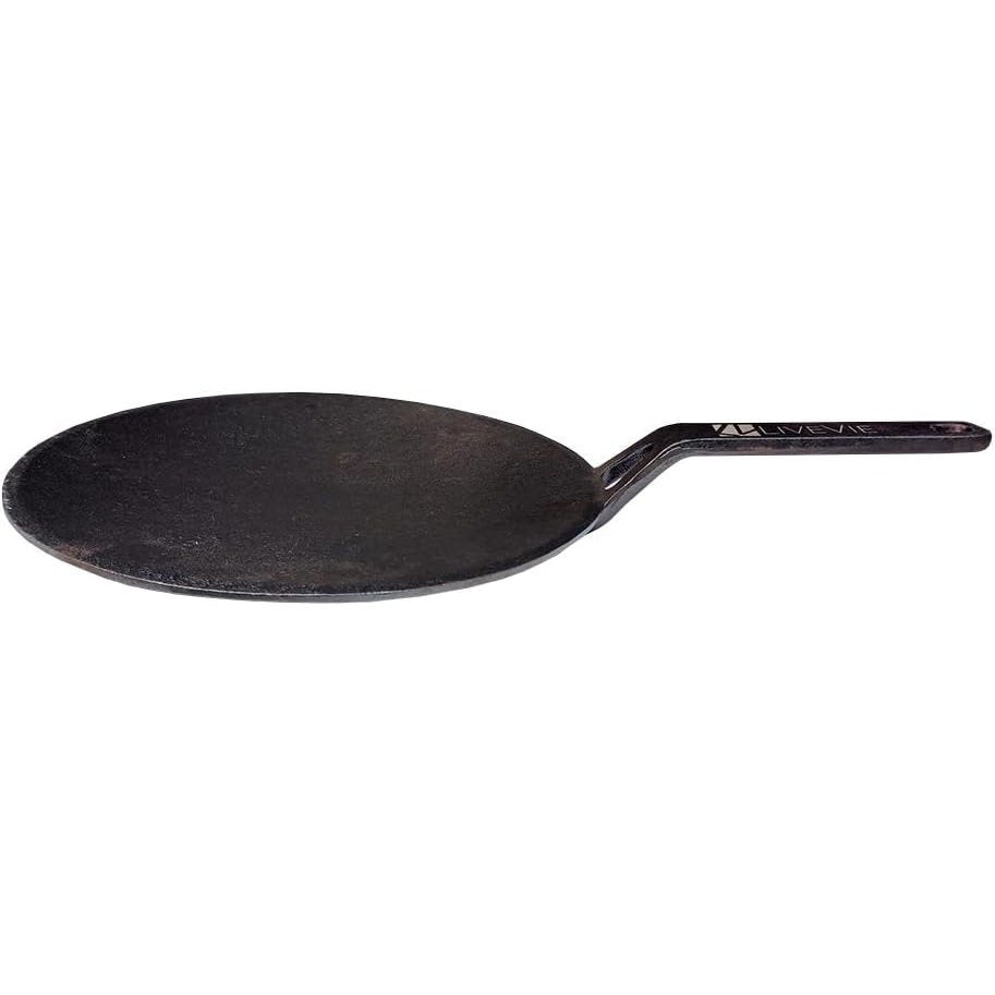 LIVEVIE Cast Iron Skillet (Tawa), Pre-Seasoned Griddle Concave Pan with 5.5-Inch Handle, Cast Iron Pan for Pancakes, Quesadillas, Grilled Sandwiches &amp; More, 10-Inch