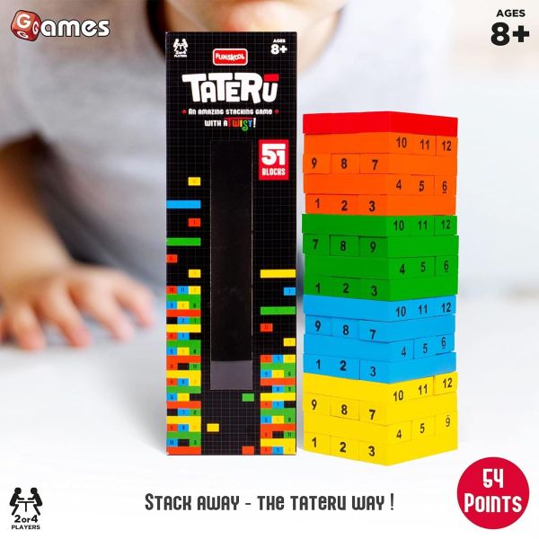 Tateru, Hardwood Blocks Stacking Tower Game, Strategy Game for 2 or 4 Players