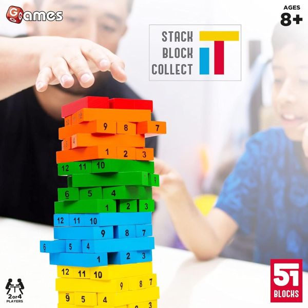 Tateru, Hardwood Blocks Stacking Tower Game, Strategy Game for 2 or 4 Players