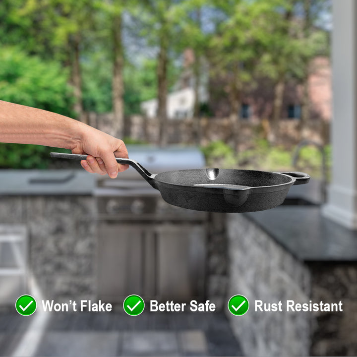 Cast Iron Handle Tawa with Long Handle, Shallow Frying Pan for Roti, Dosa, Pancakes Pre-Seasoned Heavy-Duty Skillet for Gas,&amp; Outdoor Cooking ? 10 Inch