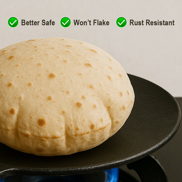 Cast Iron Roti Tawa for Cooking, Pre-SeasonedTawa Pan with 5.5 Inch Handle, Heavy Duty Dosa, Chapati, Roti Maker, 10 Inch