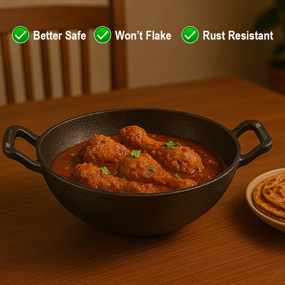 Cast Iron Deep Kadai Wok with Dual Handles, Heavy-Duty Cooking Pot for Deep Frying, Stir-Frying, Curries ? Gas, Grill &amp; Open Flame Compatible