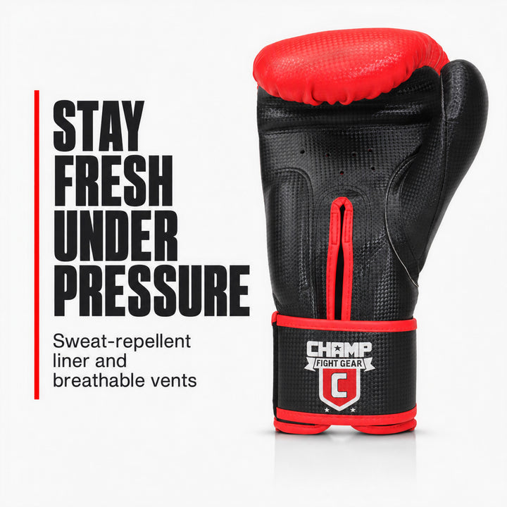 Champ Boxing Gloves for Training, Sparring, Kickboxing, MMA, Muay Thai, Durable PU Leather, Multi-Layered Foam, Wrist Support, Breathable Design