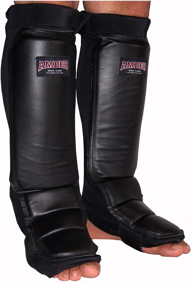 Ultimate MMA Shin &amp; Instep Protector, Durable Nylon with Reinforced Leather Face, Adjustable Straps for Comfortable Fit, Medium