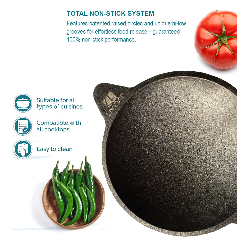 Cast Iron Appam Pan Rough Surface, Works on Gas, Electric Coil, Oven, Campfire &amp; BBQ, 8.5 Inches