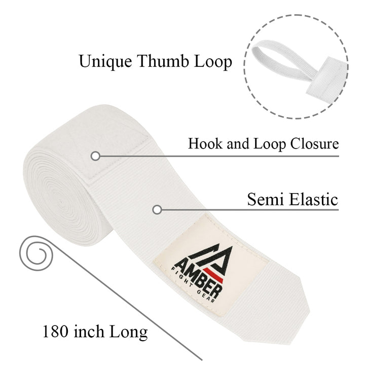 Amber Fight Gear Semi Elastic Professional Hand Wraps with Hook and Loop Closure for Boxing Kickboxing Muay Thai MMA for Men and Women