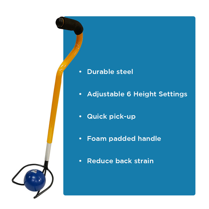 Ultimate Shotput &amp; Hammer Retrieving Tool, Adjustable 6 Heights (24inch-29inch), Sturdy Steel, Deep Cup for Secure Pick-Up, Ergonomic Foam Handle, Ideal for Track &amp; Field Athletes &amp; Coaches