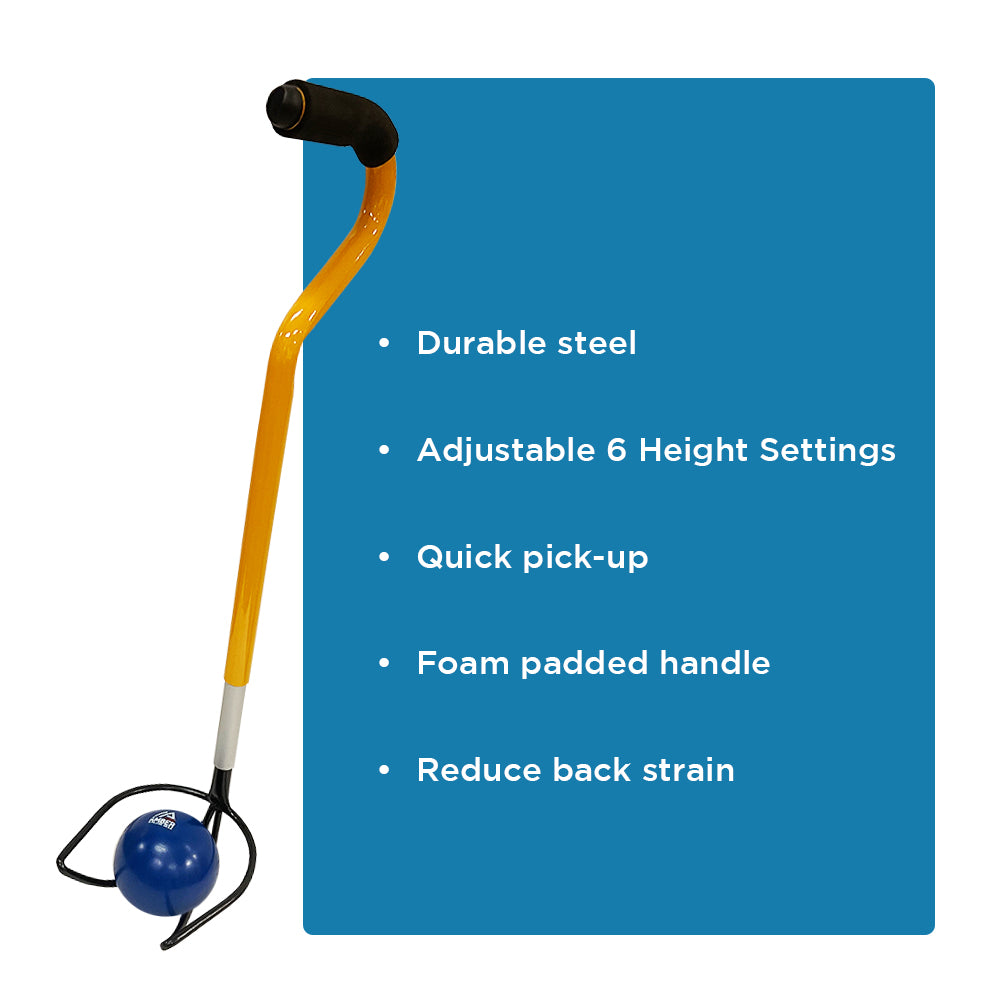 Ultimate Shotput &amp; Hammer Retrieving Tool, Adjustable 6 Heights (24inch-29inch), Sturdy Steel, Deep Cup for Secure Pick-Up, Ergonomic Foam Handle, Ideal for Track &amp; Field Athletes &amp; Coaches