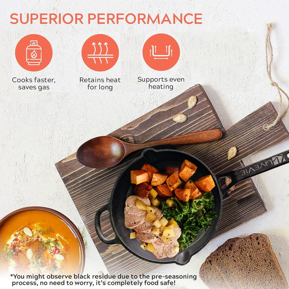 Cast Iron Handle Tawa with Long Handle, Shallow Frying Pan for Roti, Dosa, Pancakes Pre-Seasoned Heavy-Duty Skillet for Gas,&amp; Outdoor Cooking ? 10 Inch