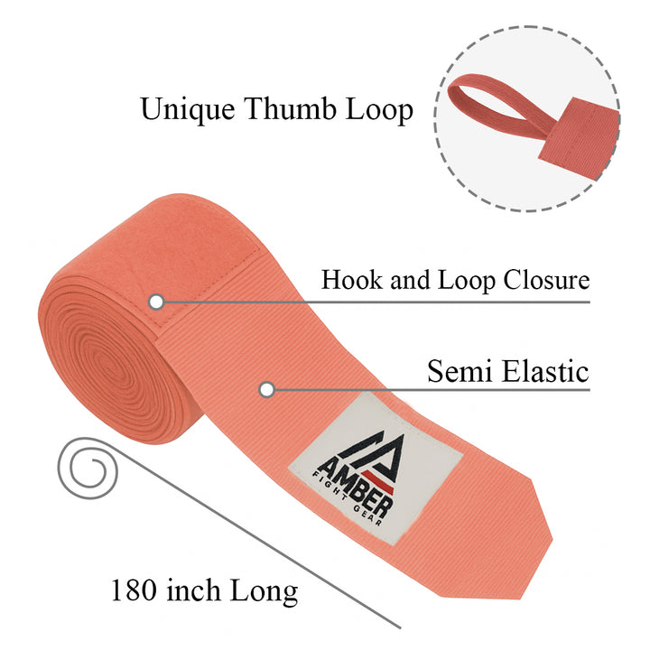 Amber Fight Gear Semi Elastic Professional Hand Wraps with Hook and Loop Closure for Boxing Kickboxing Muay Thai MMA for Men and Women