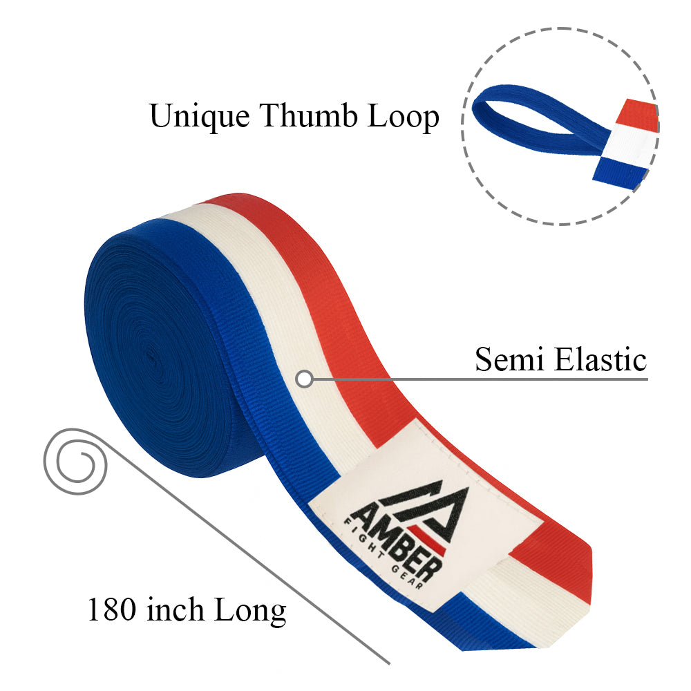 Amber Fight Gear Semi Elastic Professional Hand Wraps with Hook and Loop Closure for Boxing Kickboxing Muay Thai MMA for Men and Women