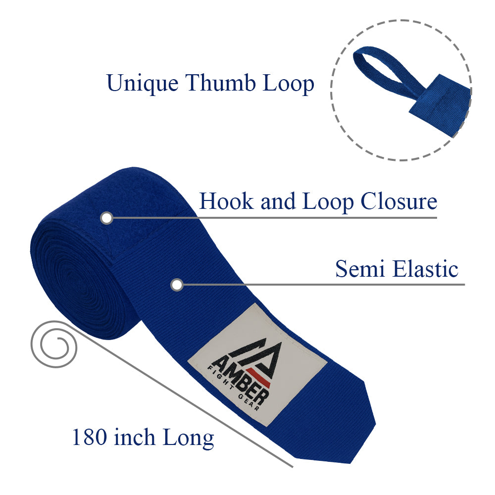 Amber Fight Gear Semi Elastic Professional Hand Wraps with Hook and Loop Closure for Boxing Kickboxing Muay Thai MMA for Men and Women
