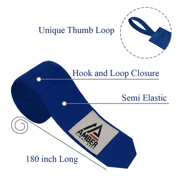 Amber Fight Gear Semi Elastic Professional Hand Wraps with Hook and Loop Closure for Boxing Kickboxing Muay Thai MMA for Men and Women