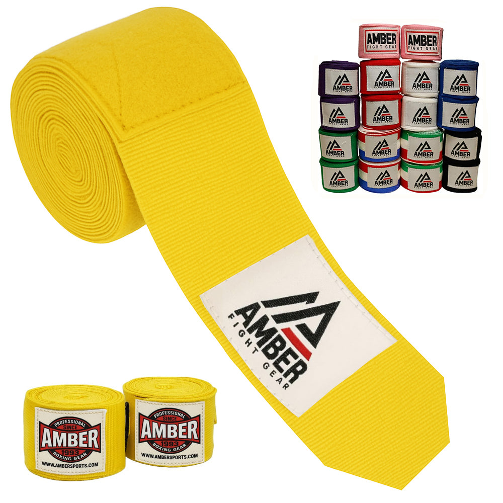 Amber Fight Gear Semi Elastic Professional Hand Wraps with Hook and Loop Closure for Boxing Kickboxing Muay Thai MMA for Men and Women