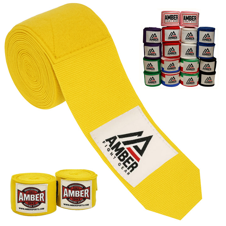 Amber Fight Gear Semi Elastic Professional Hand Wraps with Hook and Loop Closure for Boxing Kickboxing Muay Thai MMA for Men and Women