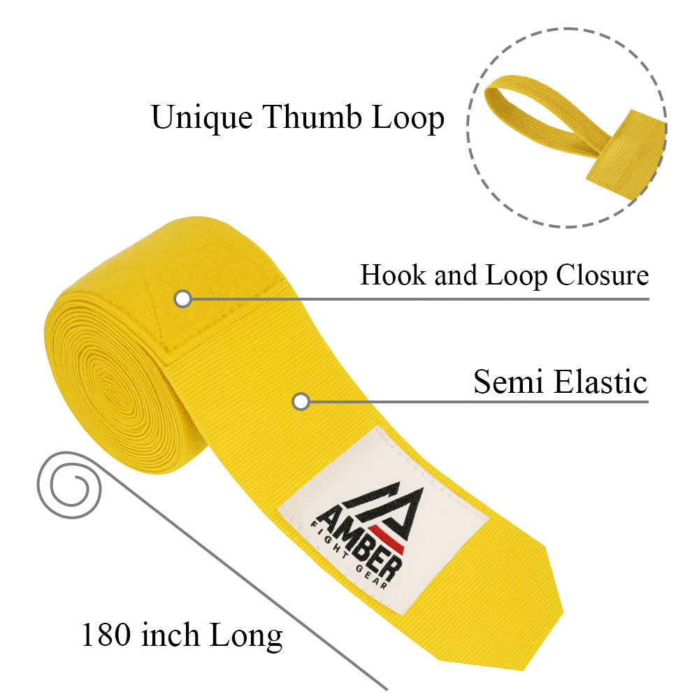 Amber Fight Gear Semi Elastic Professional Hand Wraps with Hook and Loop Closure for Boxing Kickboxing Muay Thai MMA for Men and Women