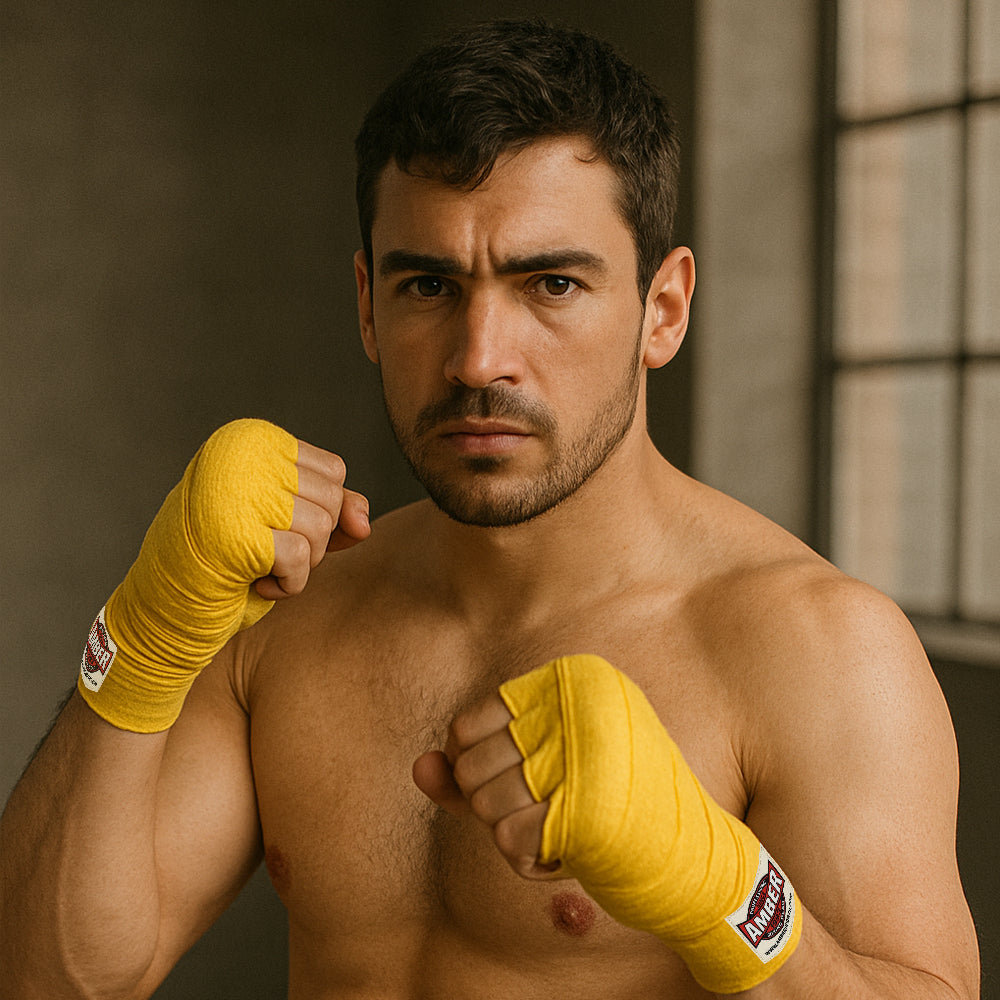 Amber Fight Gear Semi Elastic Professional Hand Wraps with Hook and Loop Closure for Boxing Kickboxing Muay Thai MMA for Men and Women